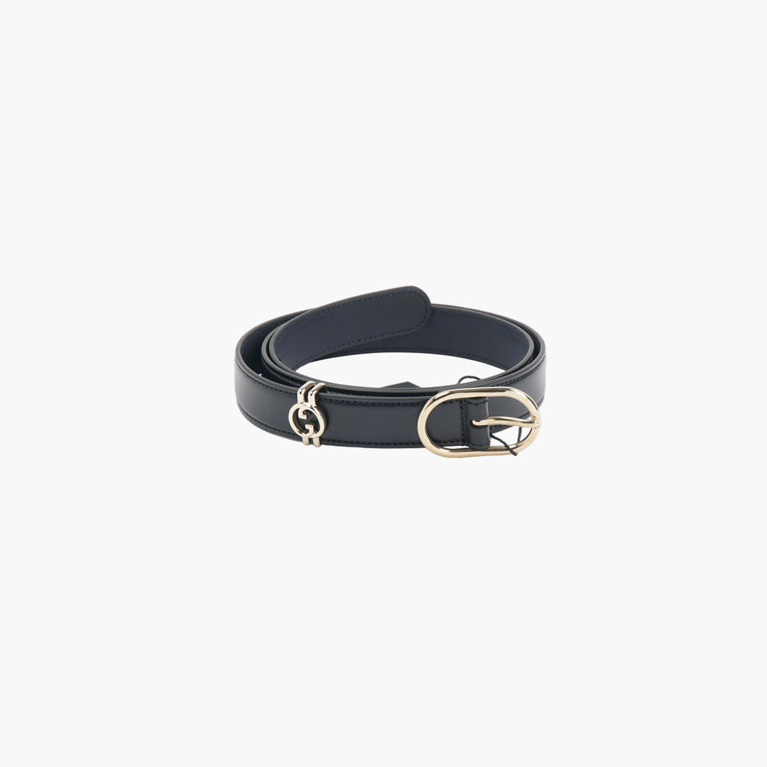 Cintura Gucci in pelle blu navy e oro