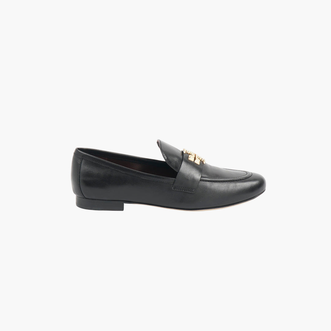 Tory Burch Black Gold Leather Loafers