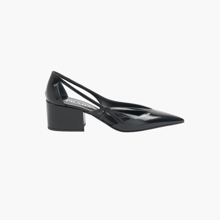 Prada Black Leather Slingback Block Heels