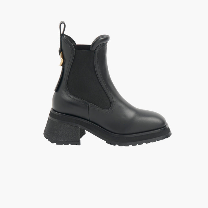 MONCLER Black-Gold Leather Ankle Boots