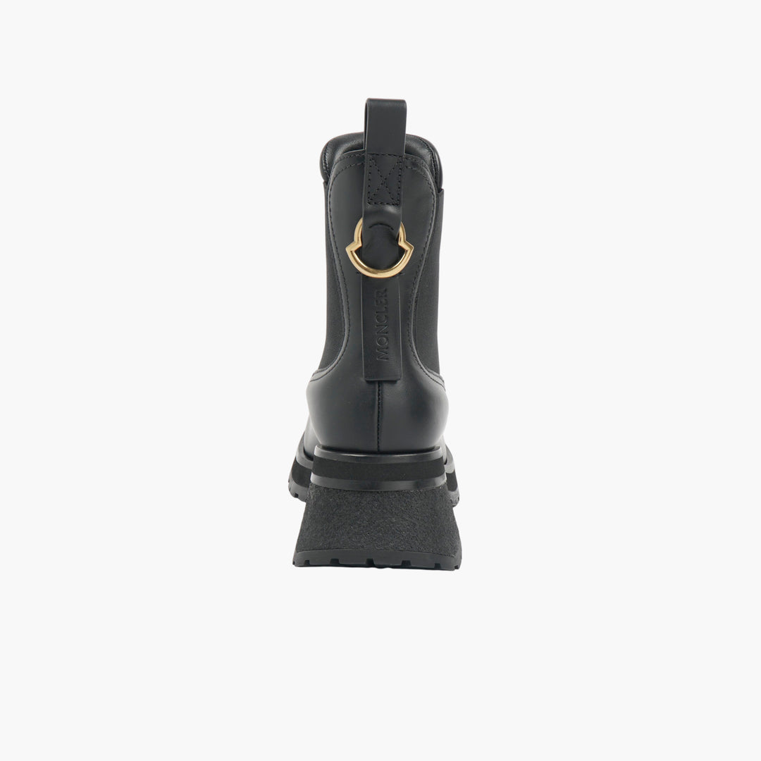 MONCLER Black-Gold Leather Ankle Boots