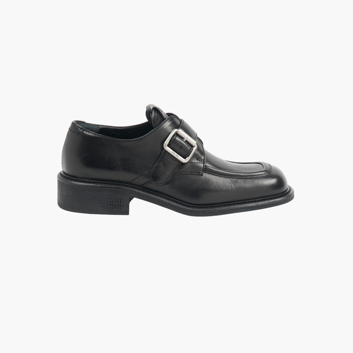 MIU MIU Black Leather Buckle Shoes