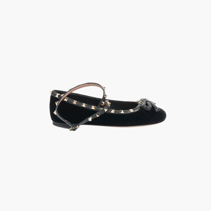 Valentino Black-Gold Rockstud Ballet Flats