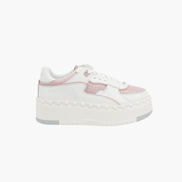 Valentino White-Pink Leather Sneakers