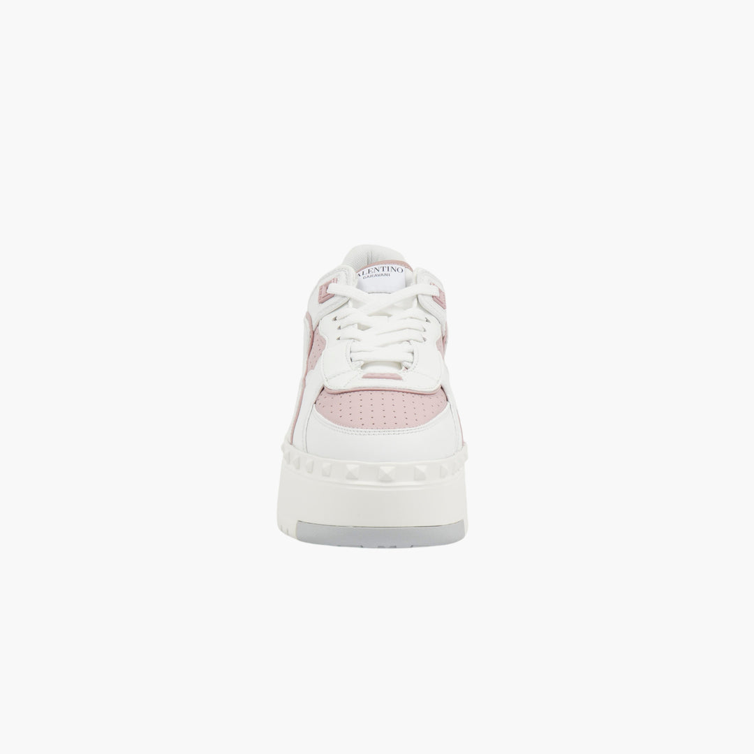 Valentino White-Pink Leather Sneakers