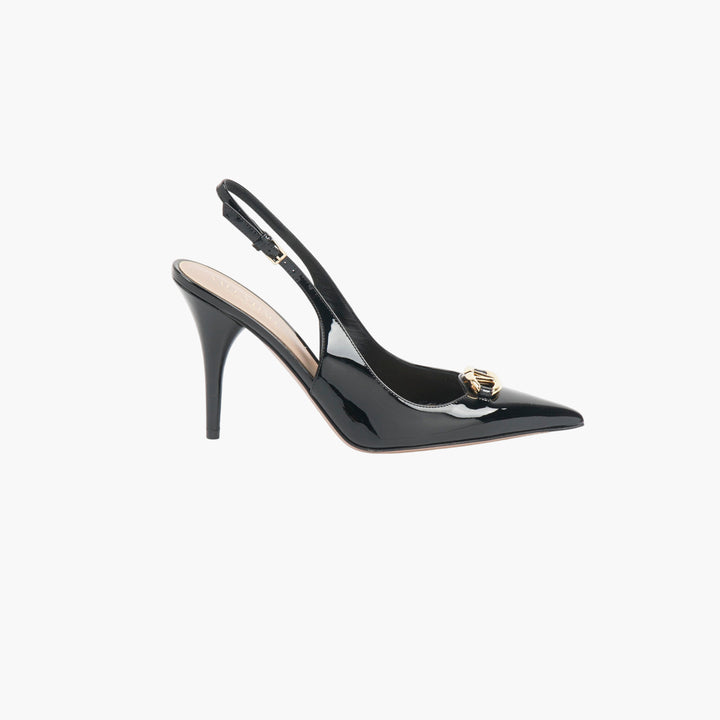 Valentino Black Gold Slingback Heels