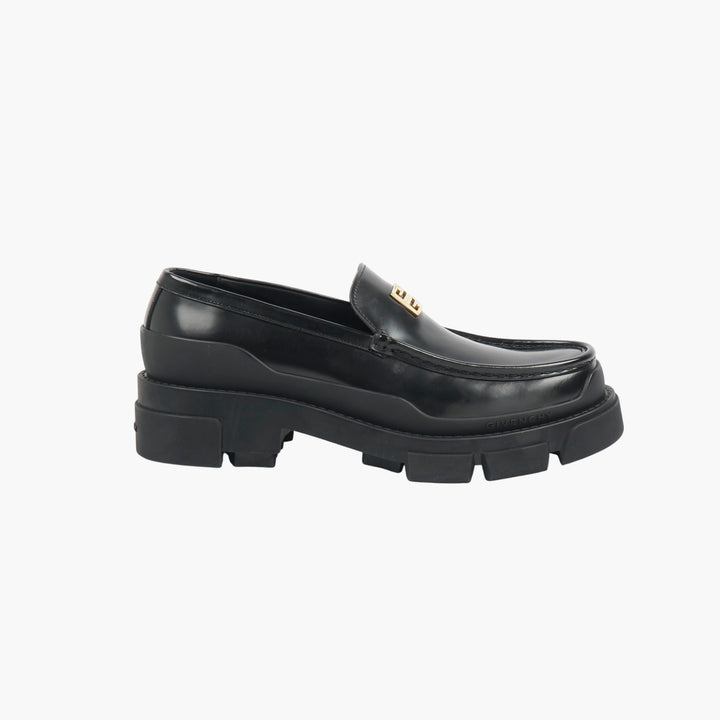 Givenchy Black Leather Loafers Gold Logo