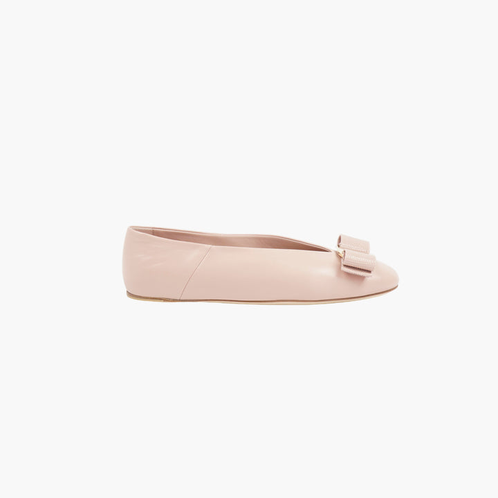 Salvatore Ferragamo Pink-Gold Leather Flats