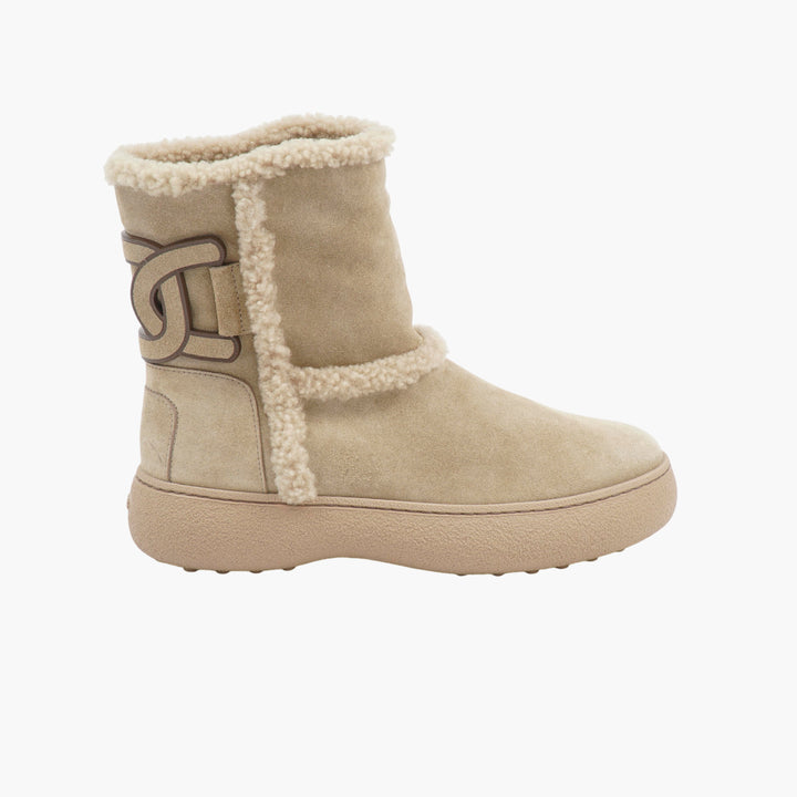 Tod's Beige Suede and shearling ankle boots