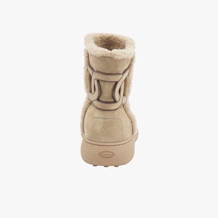 Tod's Beige Suede and shearling ankle boots