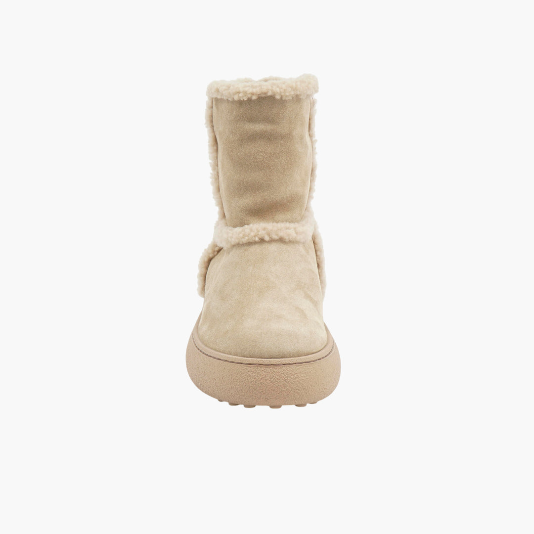 Tod's Beige Suede and shearling ankle boots