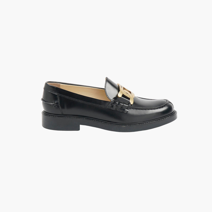 TOD'S Black-Gold Leather Loafers