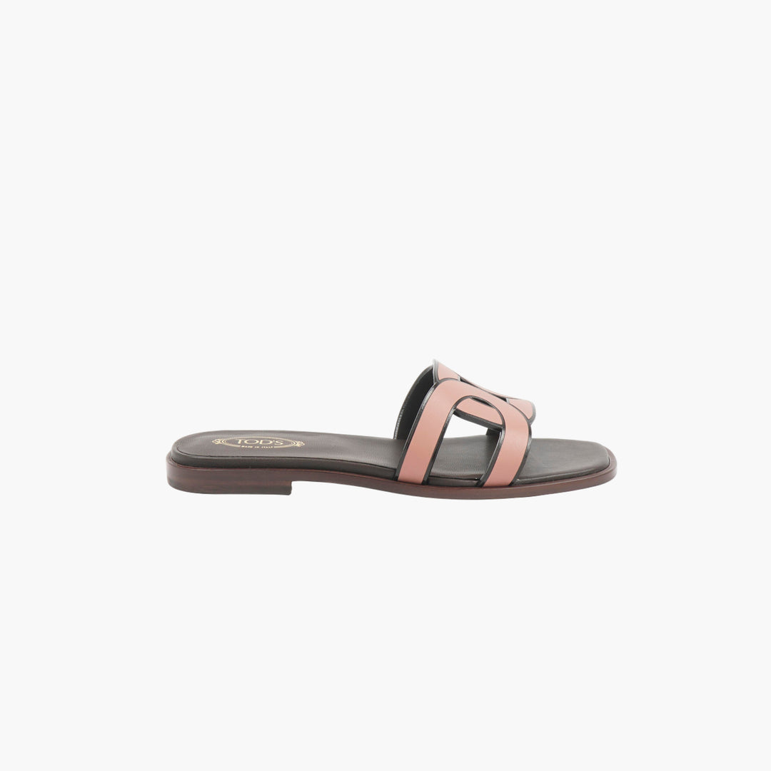 TOD'S Black-Pink Leather Slip-On Sandals