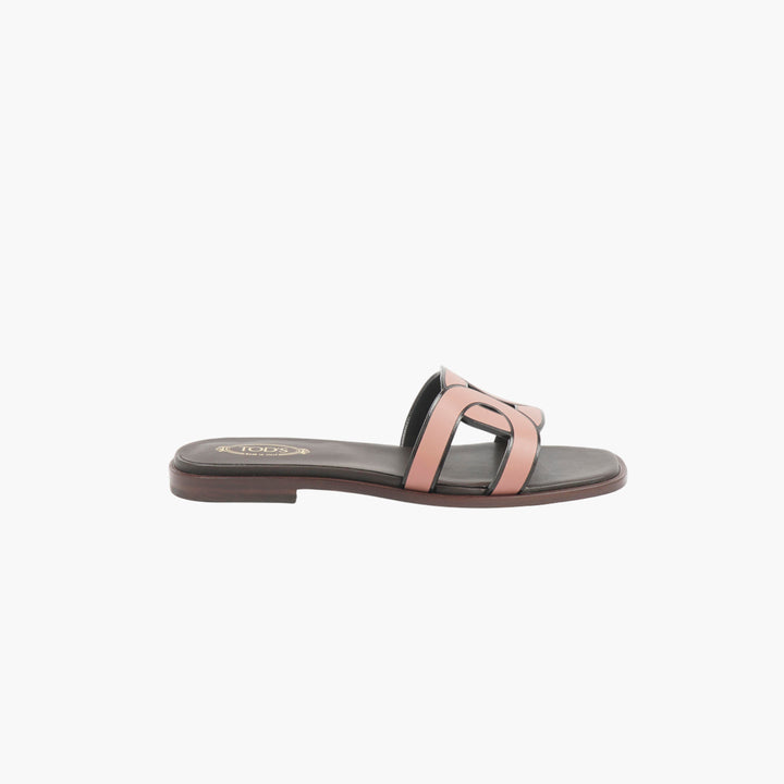 TOD'S Black-Pink Leather Slip-On Sandals