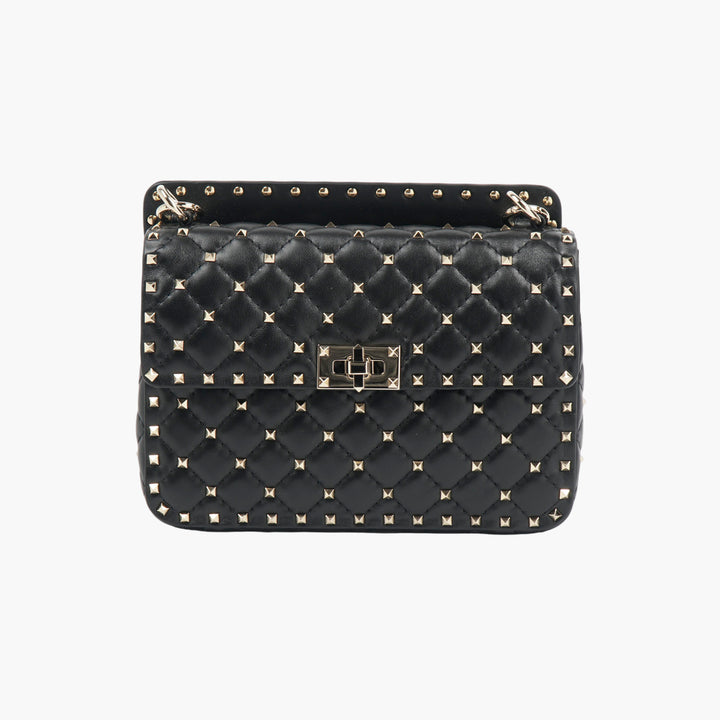 Valentino Quilted Leather Rockstud Bag Black-Gold