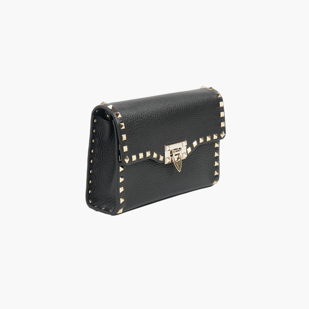 Valentino Black-Gold Leather Stud Bag