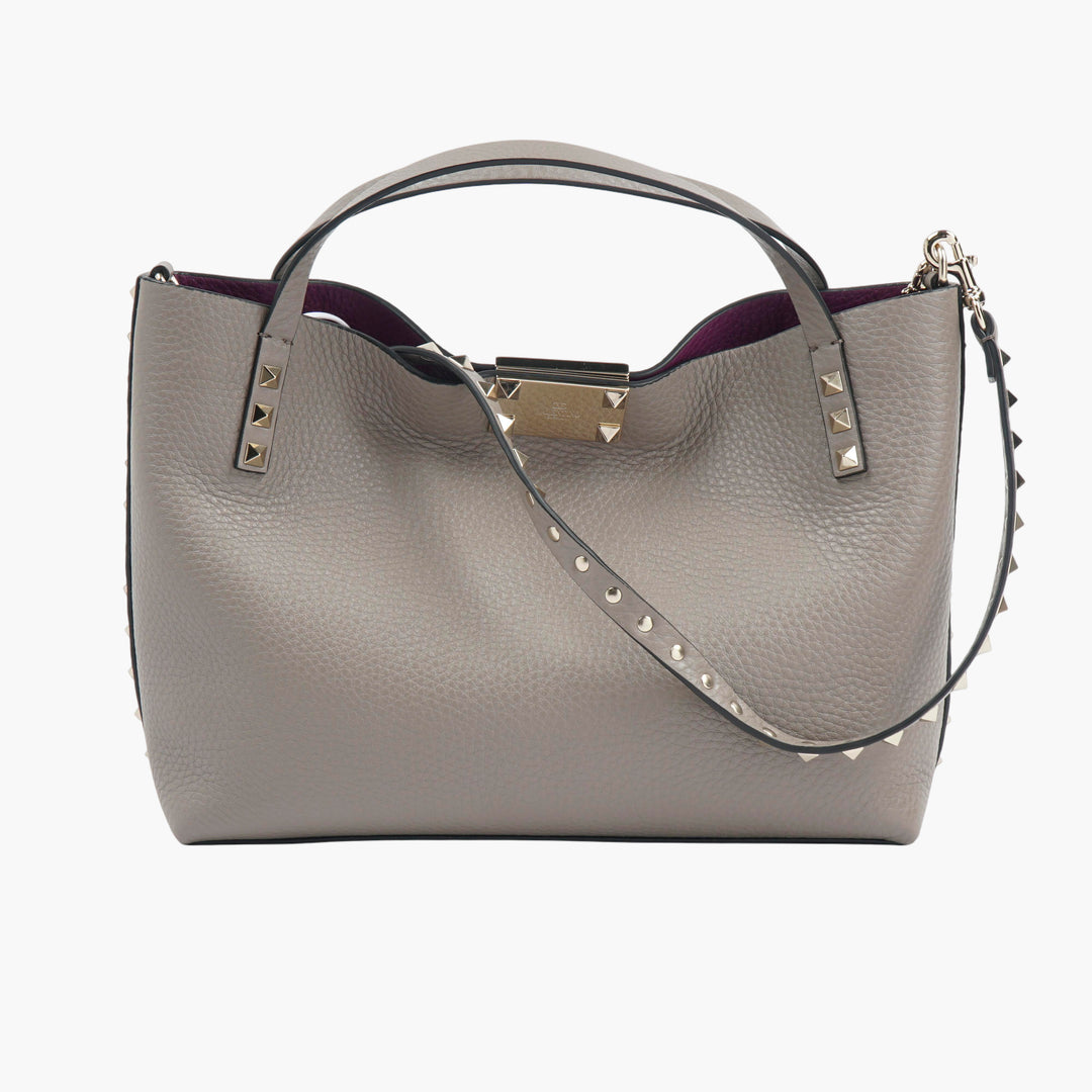 Valentino Grey-Violet Pebbled Leather Shoulder Bag