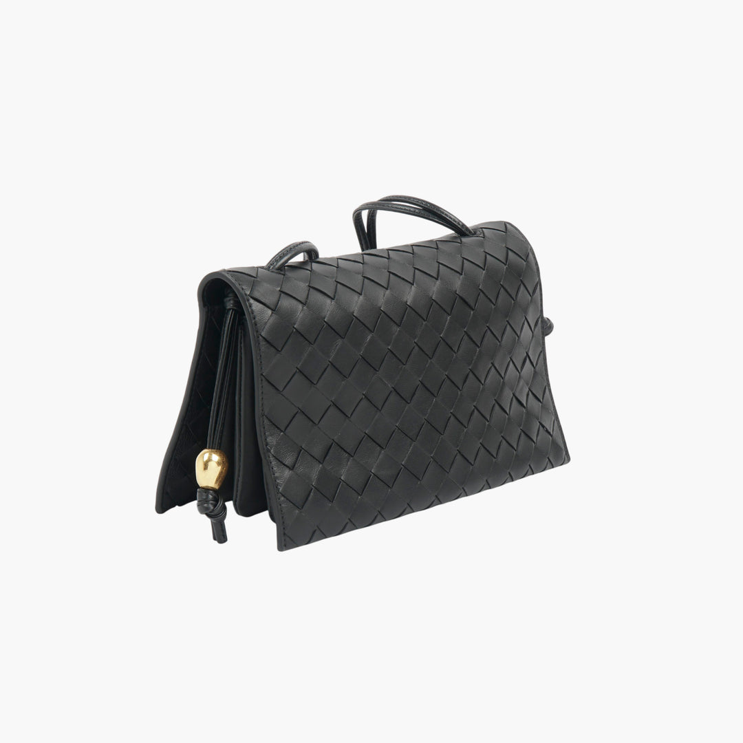 Bottega Veneta Black-Gold Intrecciato Handbag