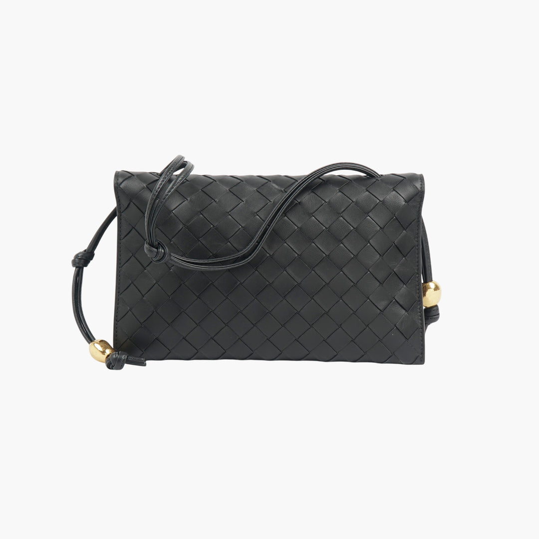 Bottega Veneta Black-Gold Intrecciato Handbag