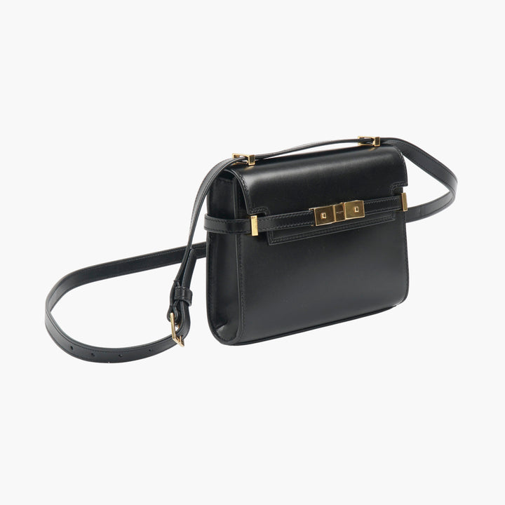 SAINT LAURENT Black-Gold Leather Shoulder Bag