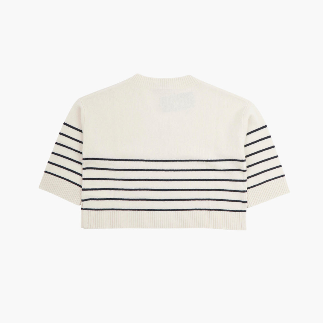 Max Mara Ivory-Navy Striped V-Neck Sweater