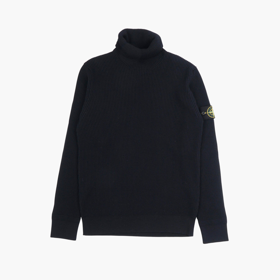 STONE ISLAND Blu Turtleneck Logo Sweater