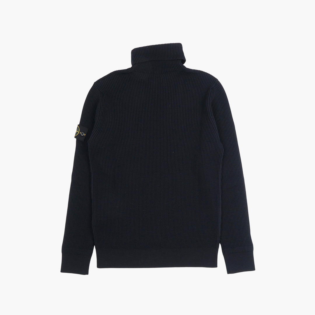 STONE ISLAND Blu Turtleneck Logo Sweater