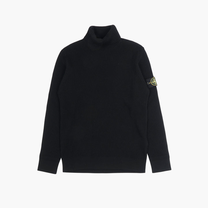 Maglione a collo alto a coste nero Stone Island