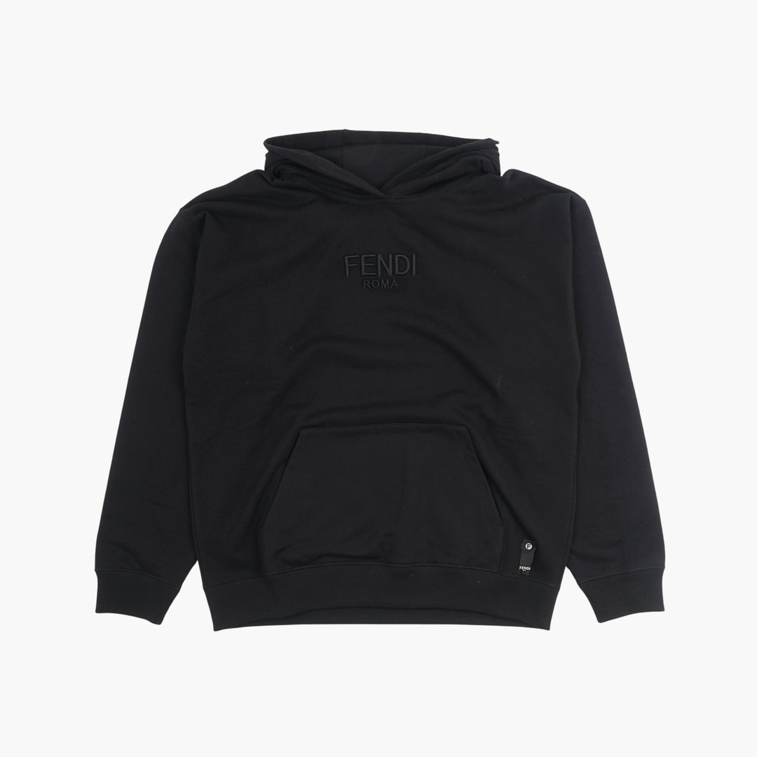 FENDI Black Hoodie with Embossed Logo