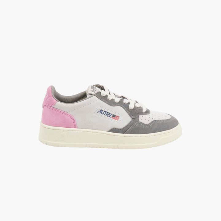 Autry Grey-Pink Leather Low-Top Sneakers