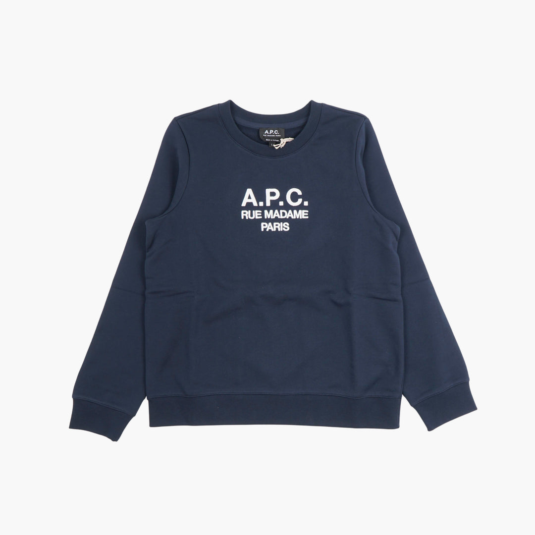 A.P.C. Navy-White Cotton Crewneck Sweatshirt