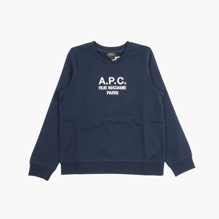 Felpa girocollo in cotone blu navy-bianco APC