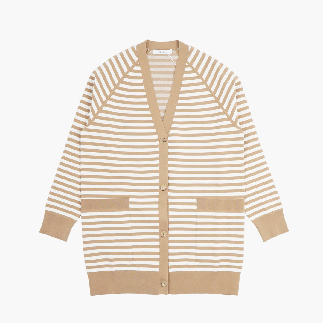 Max Mara Striped Knit Cardigan Beige-White