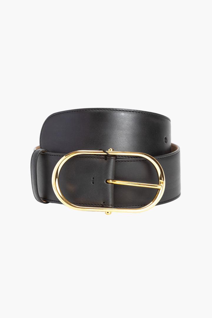 Dolce & Gabbana Men's Black Leather Belt with Gold-Tone Buckle