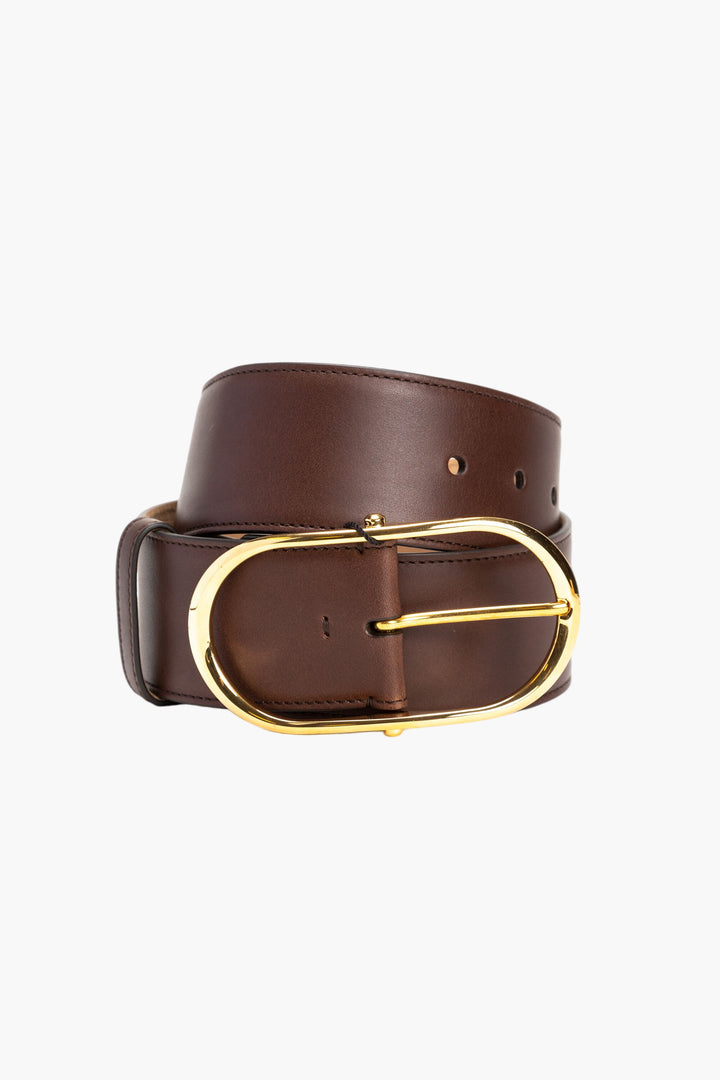 Dolce & Gabbana Brown Leather Belt with Gold-Tone Buckle - Made in Italy