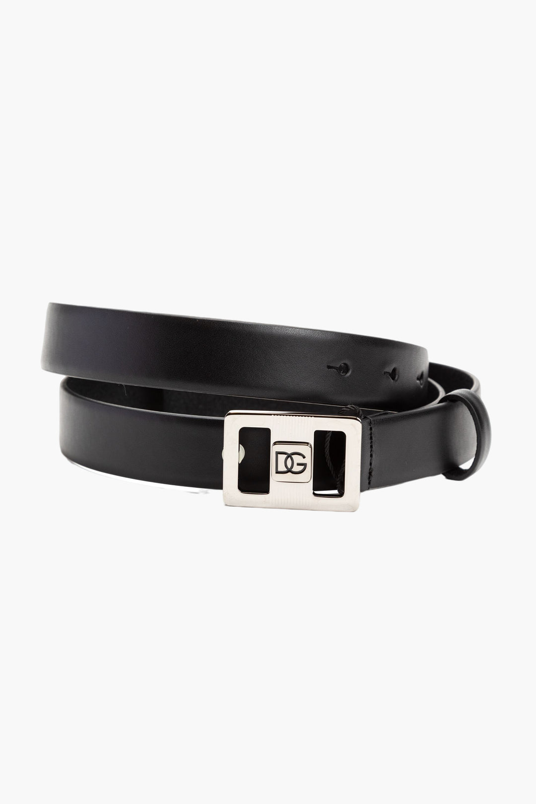 Dolce & Gabbana Men's Black Leather Belt with DG Logo Buckle